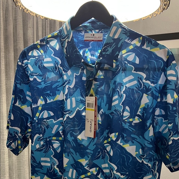 Brand New Grand Slam Performance Stretch Dry Wicking Blue & White Golf ⛳️ Polo! - Picture 1 of 12